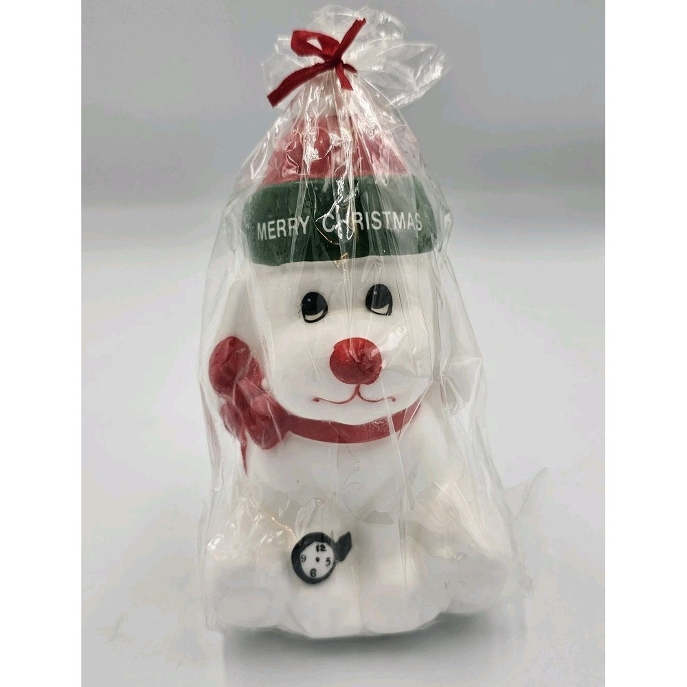 VTG K-Mart White Puppy Merry Christmas Handpainted Wax 5" Candle NEW NOS